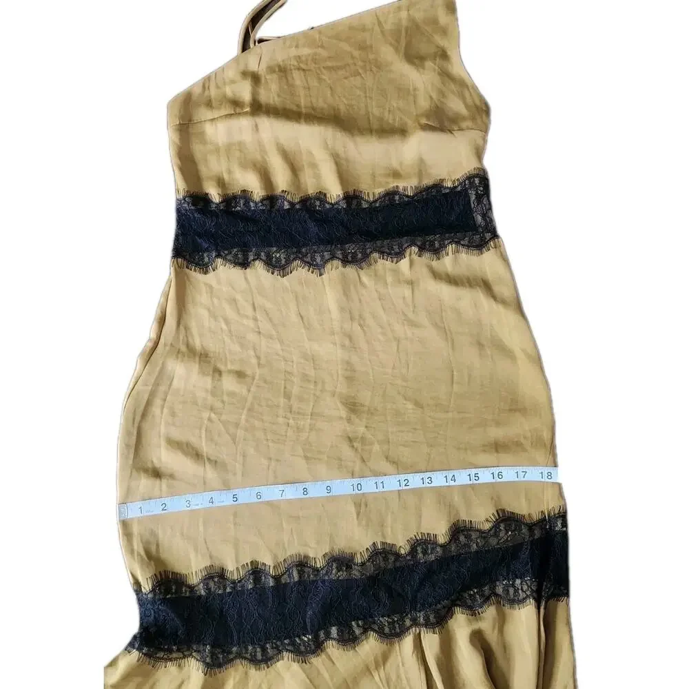 Zara Satin Contrast Slip Camisole Midi Dress Sheer Lace Panel Olive green Xs - Picture 10 of 11